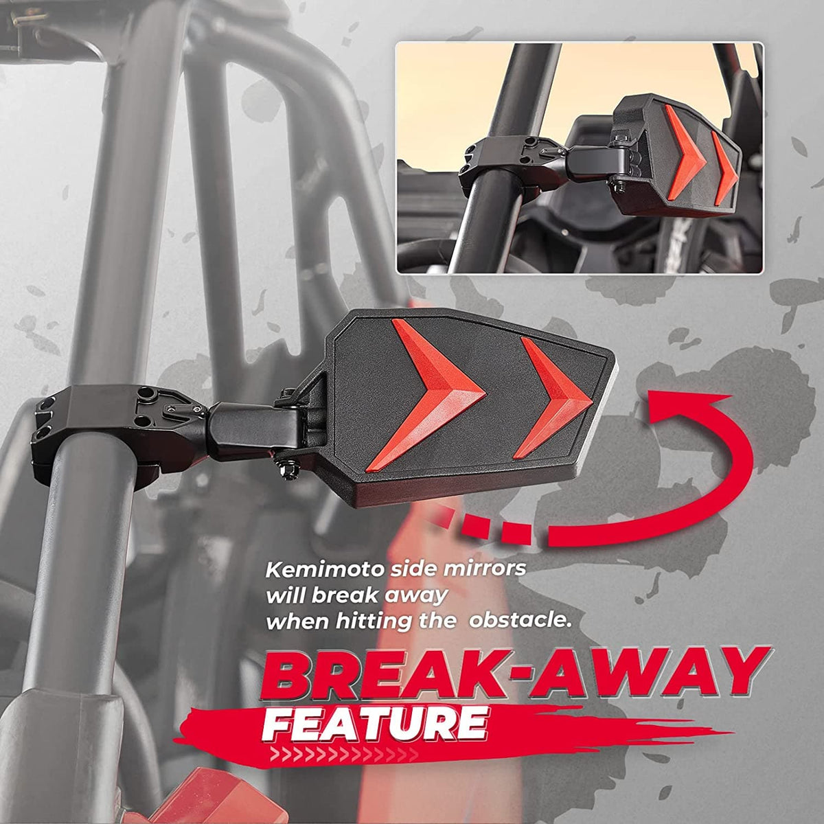 UTV Side View Mirrors for Can Am Maverick X3/ RZR w/ 1.75"-2'' Roll Bar (1 pair)