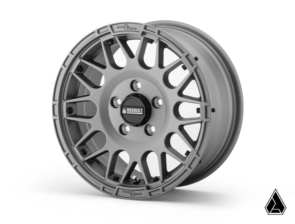 Sticky XT Warrior Tires 35x10x15 on 15x7 Assault Industries Hellfire Matte Titanium Wheels 4/156 Pattern