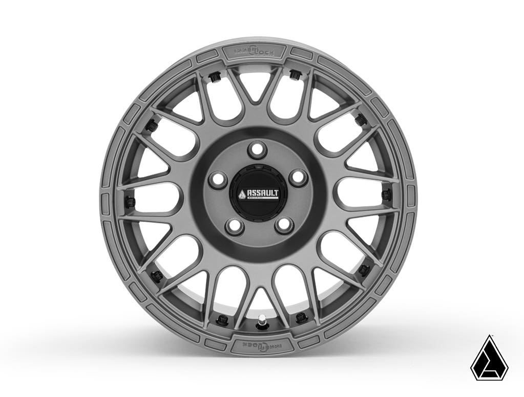Sticky XT Warrior Tires 35x10x15 on 15x10 Assault Industries Hellfire Matte Titanium Wheels 4/156 Pattern