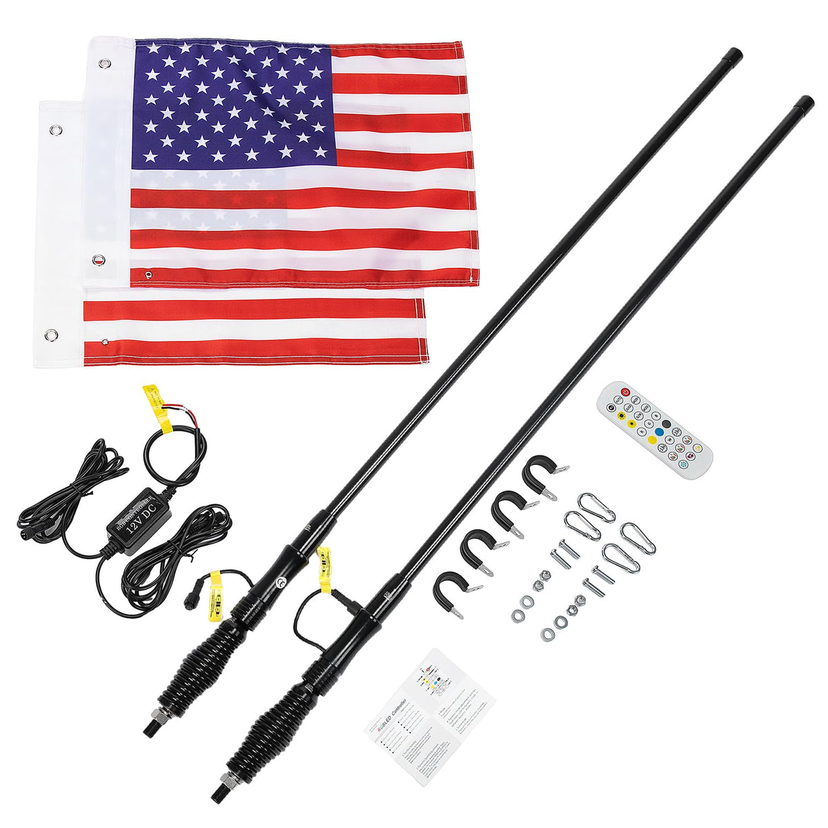 3FT Black Limited LED Whip Light with RF Remote Control 2pcs