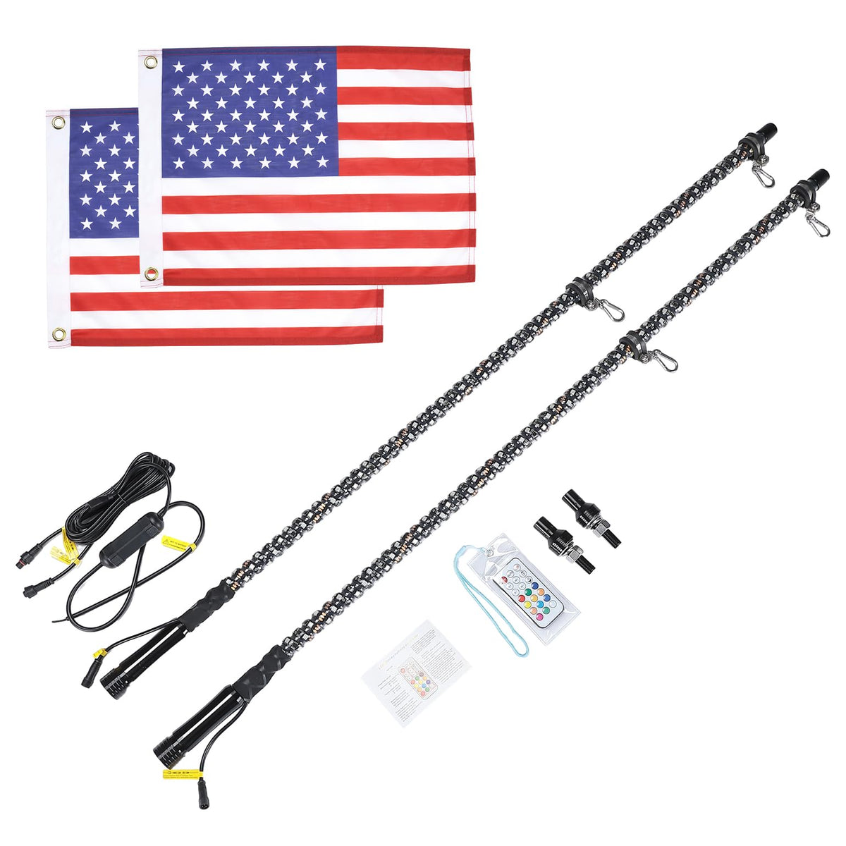 2pcs 5FT UTV Spiral Whip Light with RF Remote Control