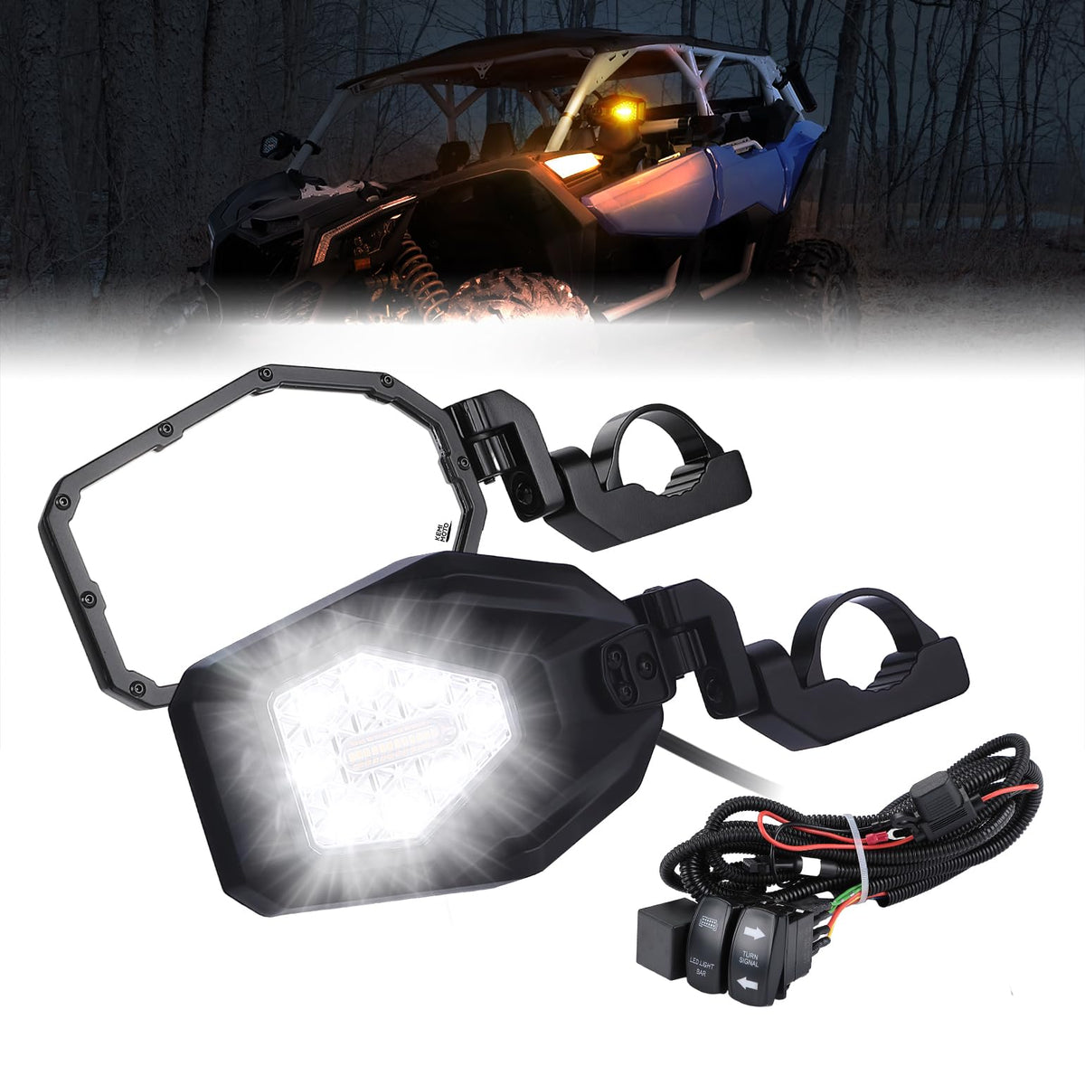 Side Mirrors with LED Turn Lights for Can Am Maverick X3/ RZR w/ 1.6"-2" Roll Bar