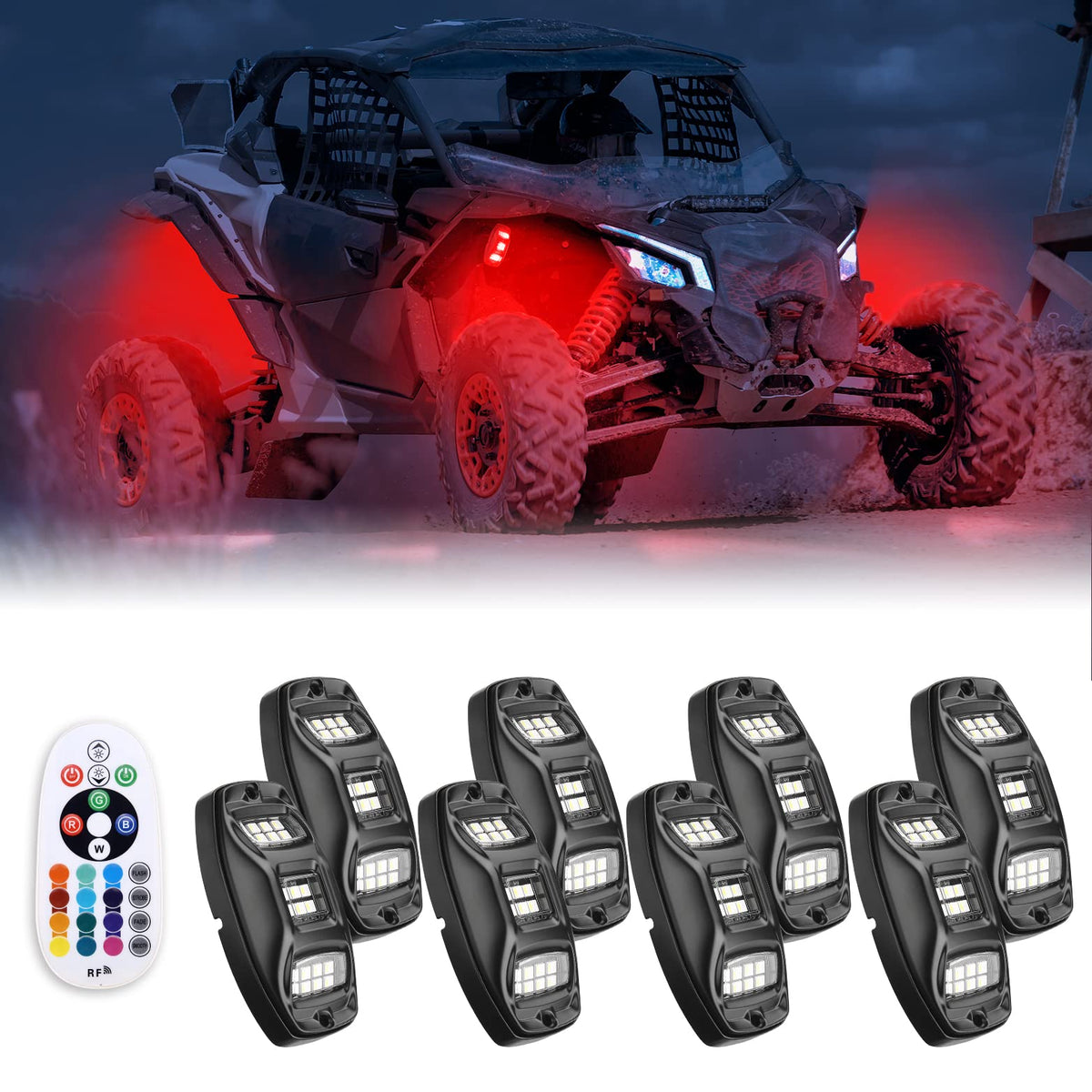Universal 8 Pods RGB Rock Light Kit for UTV ATV Jeep Truck SUV Car