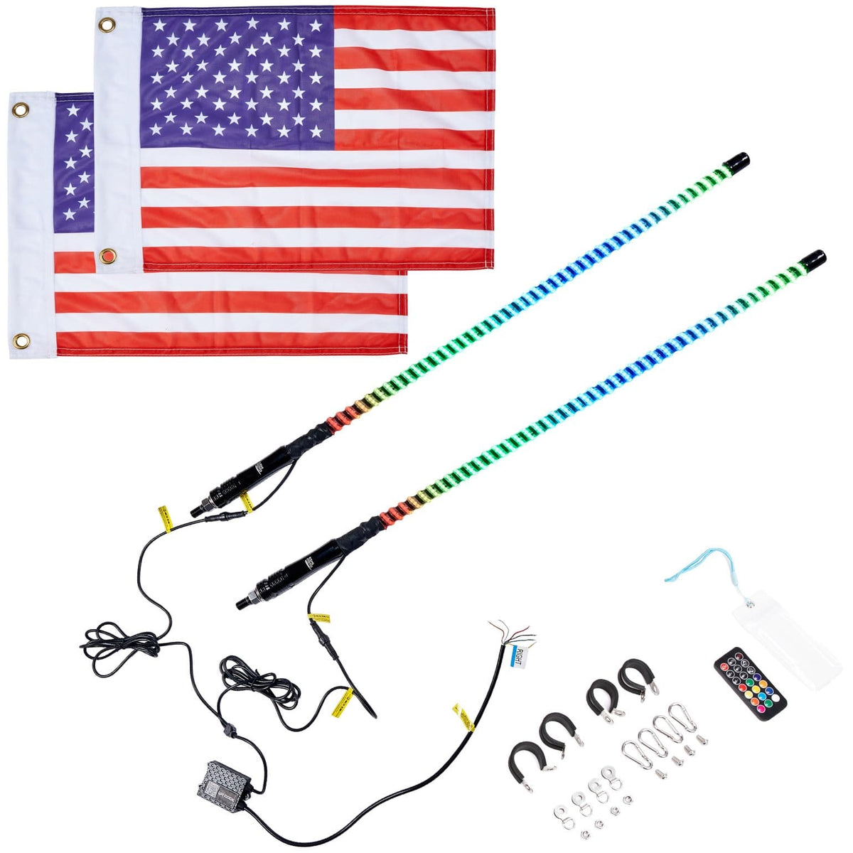 2PCS 3FT COB Whip Lights w/ App & Remote Control for UTV ATV Boats
