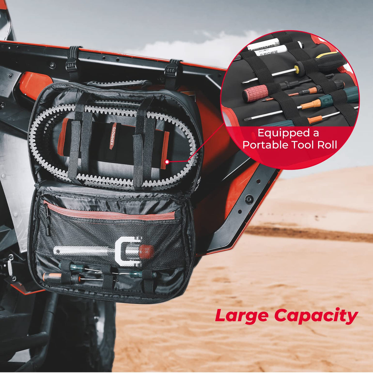 UTV ATV Drive Belt Storage Bag with Tool Roll for Can-Am, Polaris