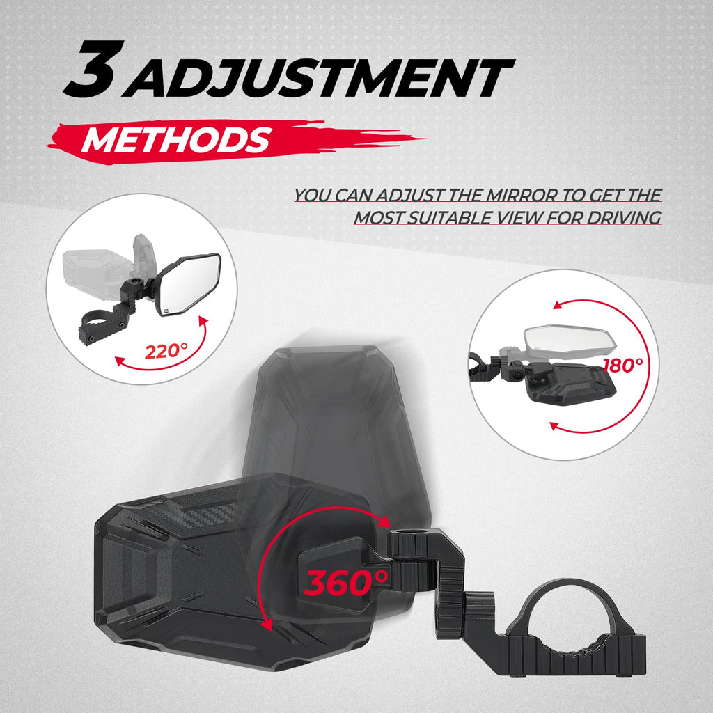 UTV Side Mirrors Fit 1.65"-2" Roll bar for RZR/ X3/ Pioneer/ Talon/ Kawasaki/ CFMOTO (1 pair)