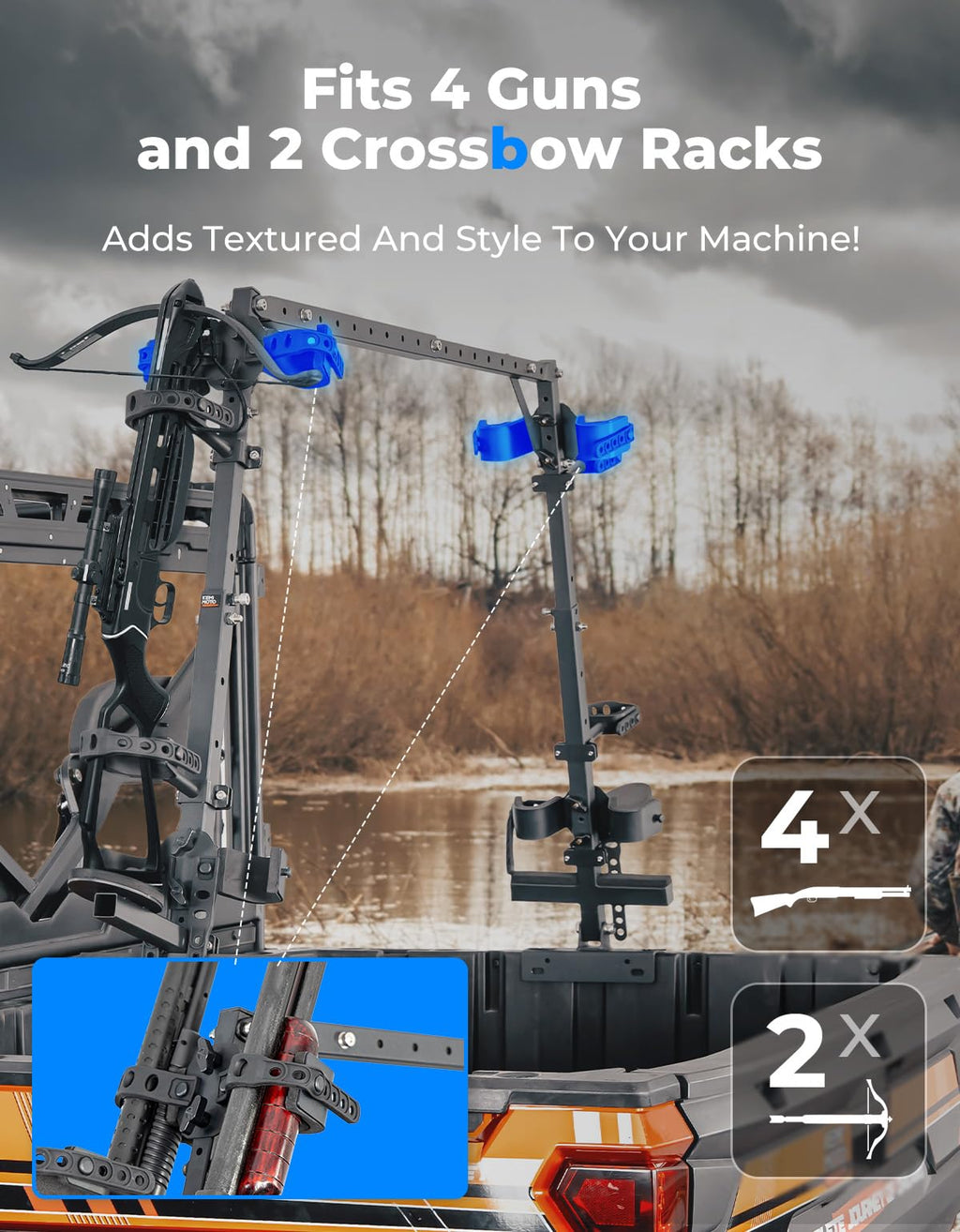 UTV Double Crossbow Rack for Polaris Ranger General Pioneer – fits Polaris General 1000 (view 2)