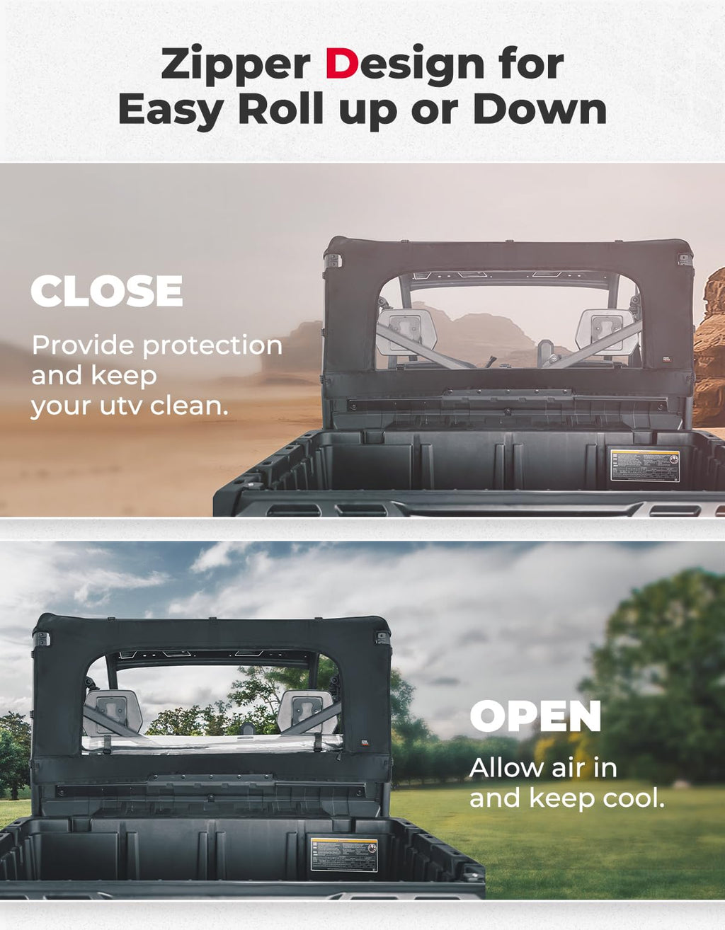 Soft Rear Windshield with Zipper for Can-Am Defender HD10|9|8|7|5 – fits Can-Am Defender HD5