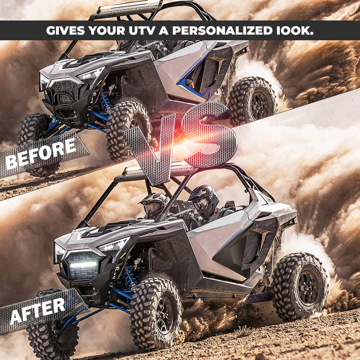 Front Mesh Grill with LED Light Bar for Polaris RZR PRO XP/TURBO R – fits Polaris RZR Pro XP