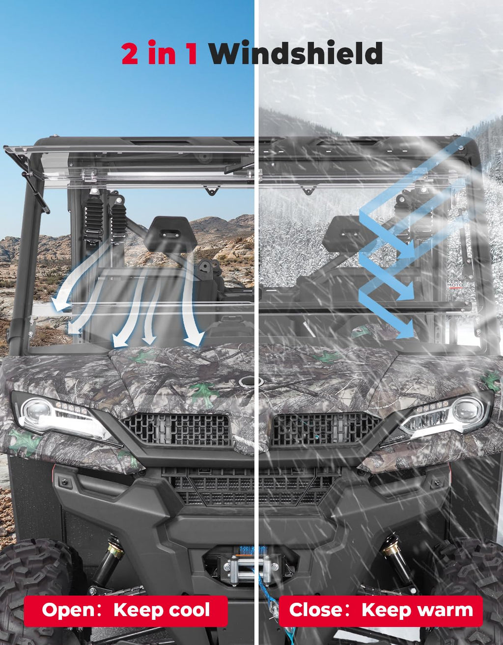 2-IN-1 Flip Windshield for CFMOTO UForce 1000 / 1000XL