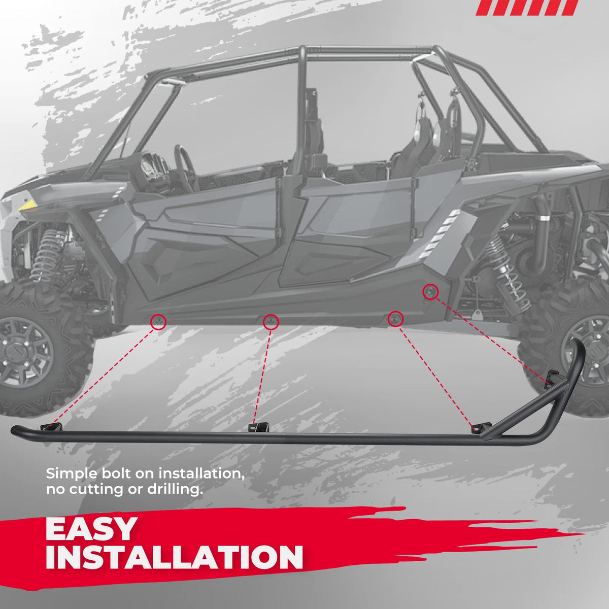 Steel Nerf Bars Fit Polaris RZR XP 4 1000 / 4 Turbo 2014-2023