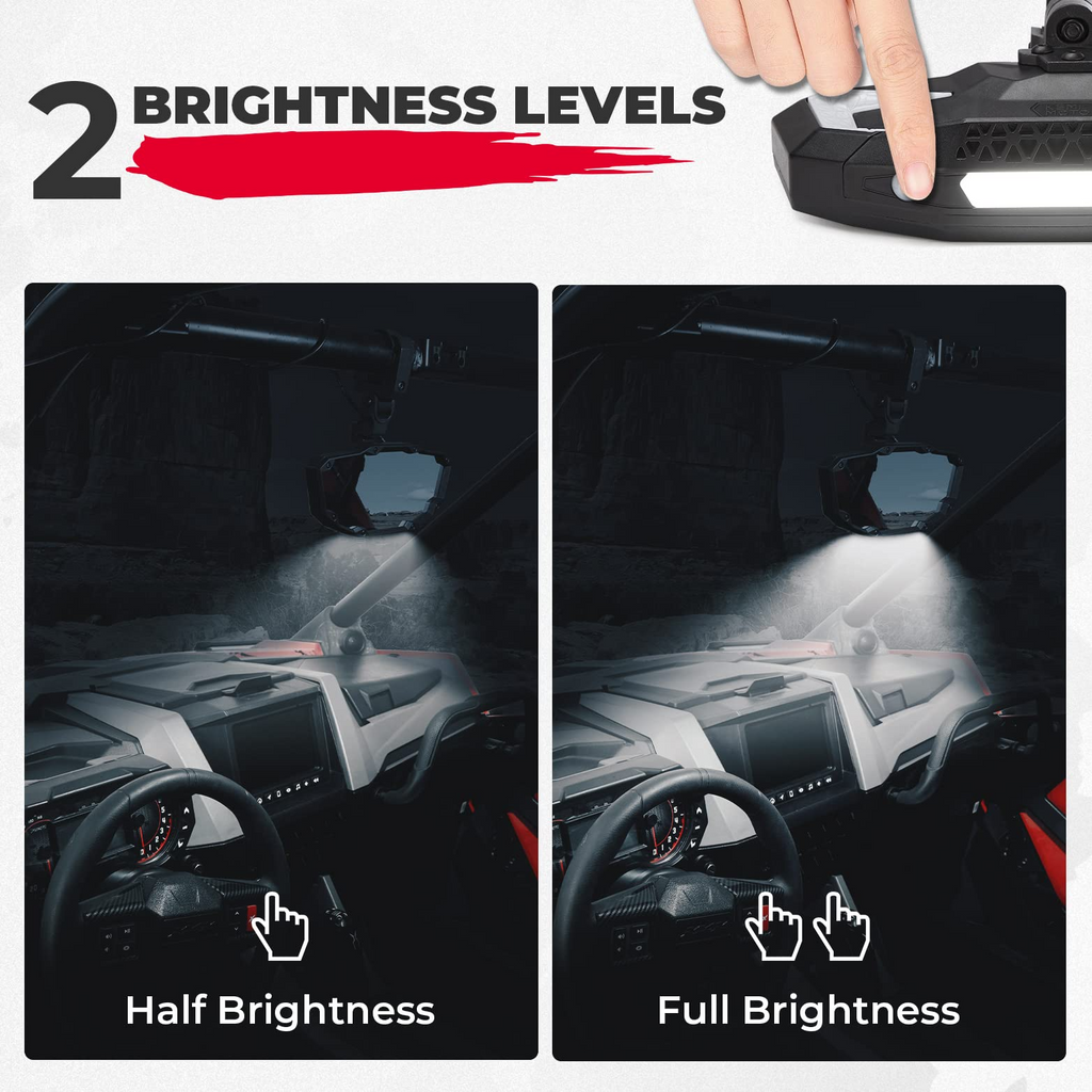 Rear View Mirror with Light Built-in Rechargeable Battery for 1.65" -2" Roll Bar