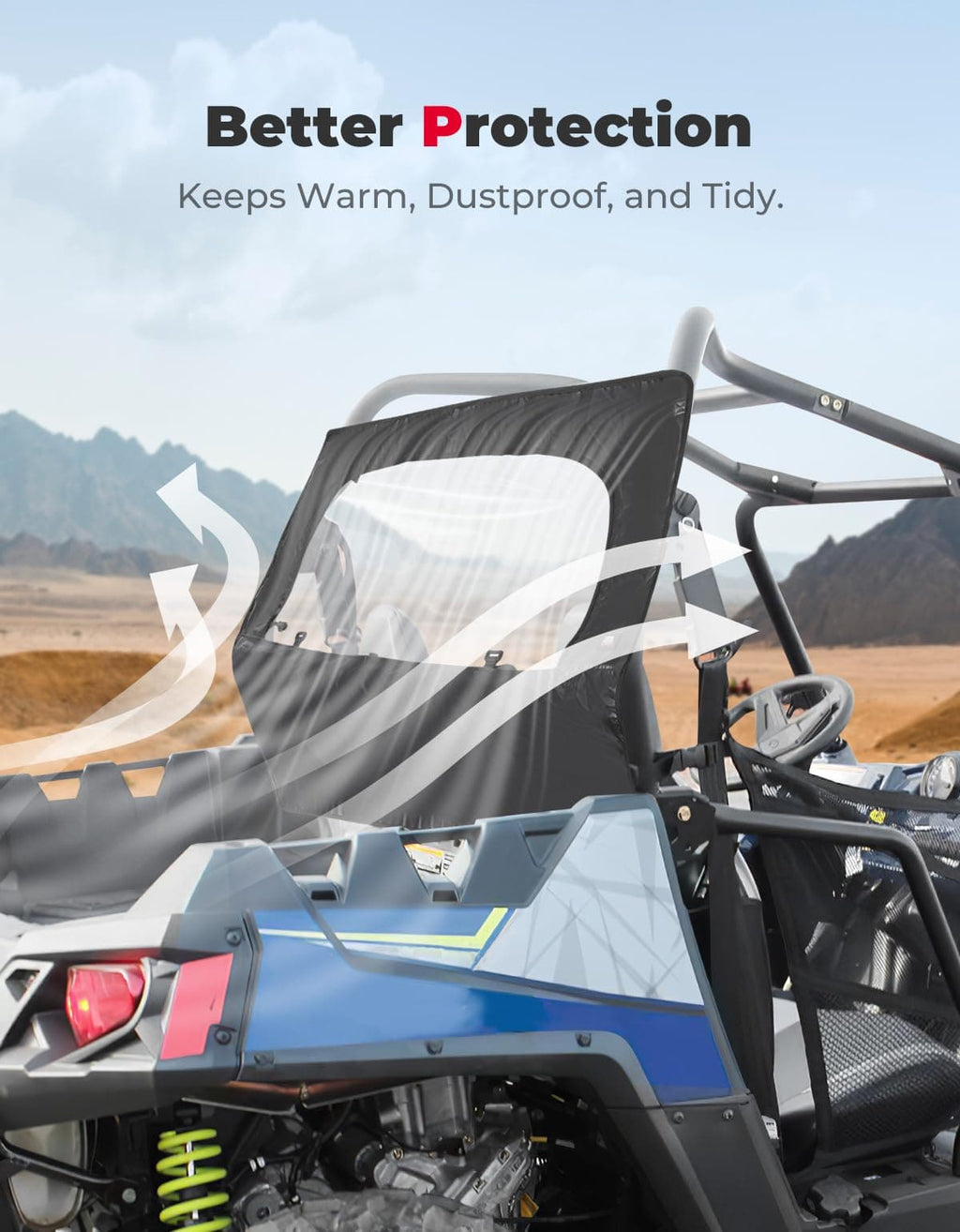 UTV Rear Windshield with Zipper for Polaris RZR 570, RZR Trail 570, 800, S 800, 900 – fits Polaris RZR 800