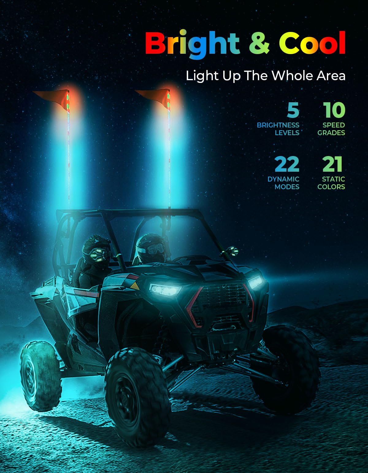 2PCS 5FT UTV Whip Lights with Spring Bases
