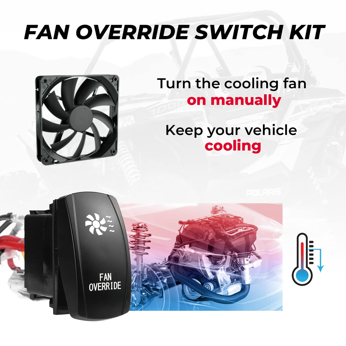 ATV/UTV Fan Override Switch Kit with Relay For Polaris, Can-Am – fits Polaris RZR XP 4 Turbo (view 2)