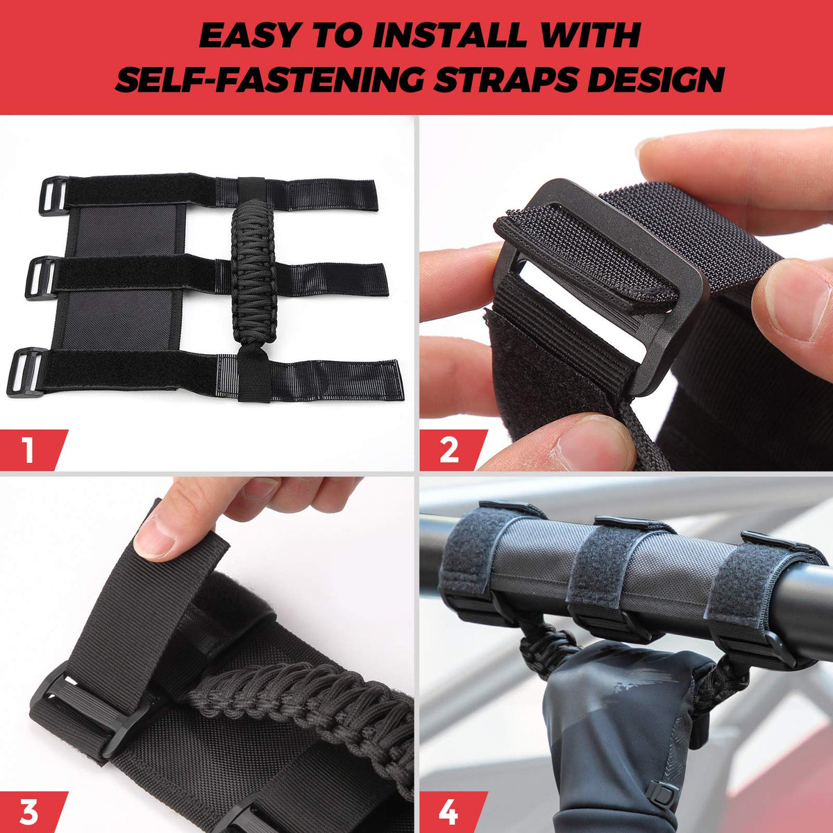 UTV Universal Heavy Duty Grips, Grab Handle Fit 1.5-2” Roll Bar