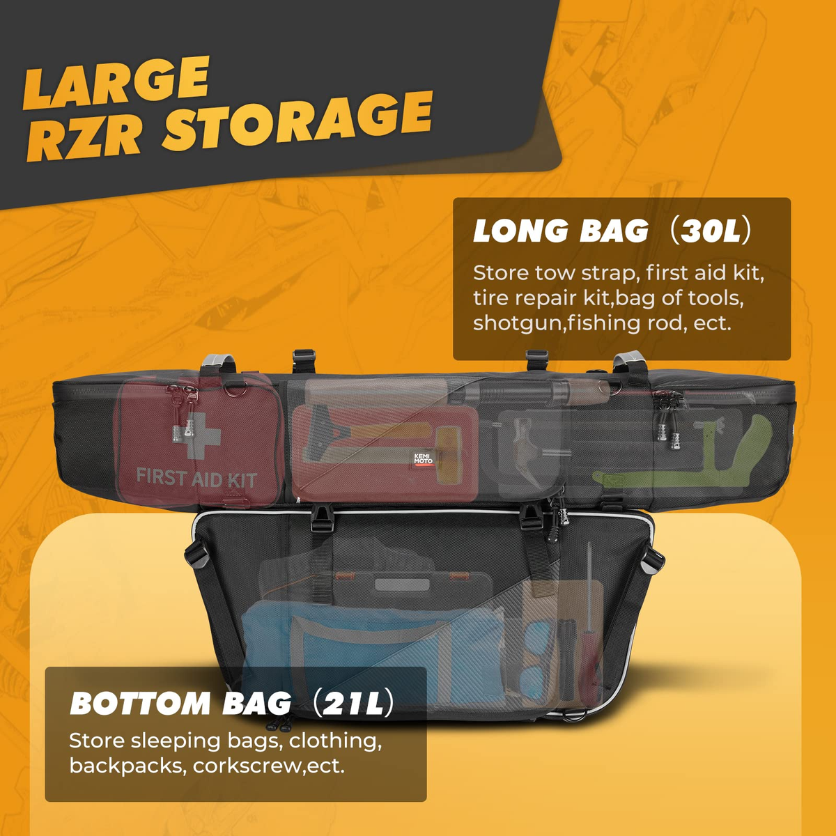 Upgraded 1680D Rear Cargo Bag for Polaris RZR XP 1000 2014-2023 – fits Polaris RZR 900