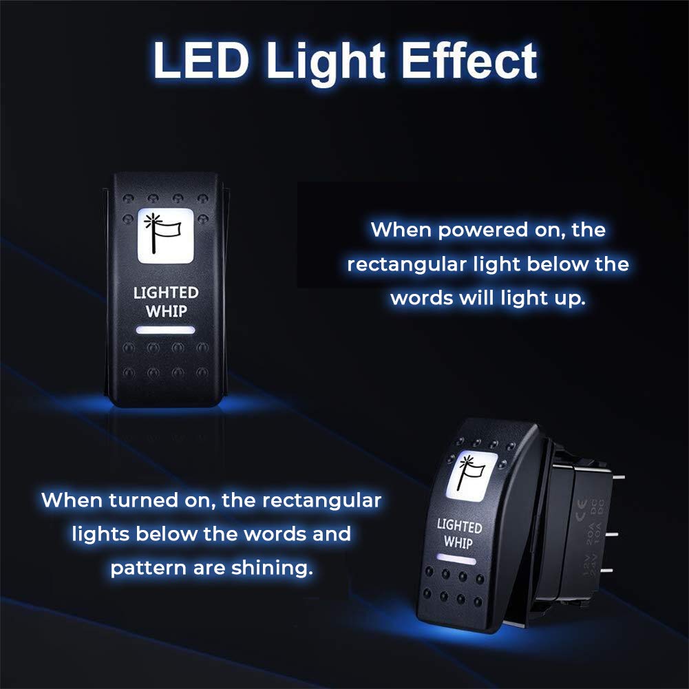 Lighted Whip Illuminated Marine Rocker Switch 12V