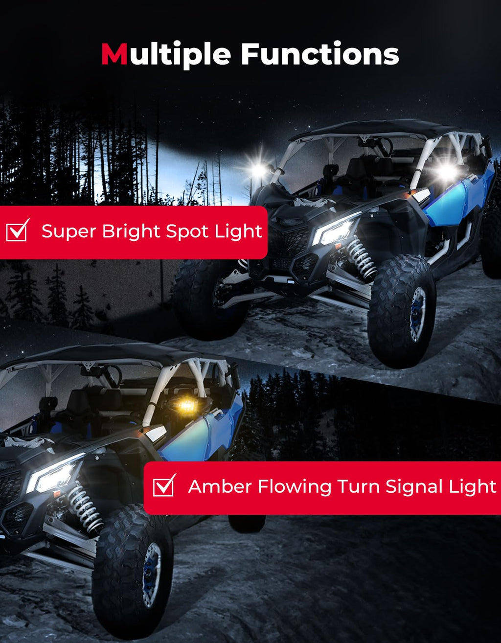 Side Mirrors with LED Turn Lights for Can Am Maverick X3/ RZR w/ 1.6"-2" Roll Bar