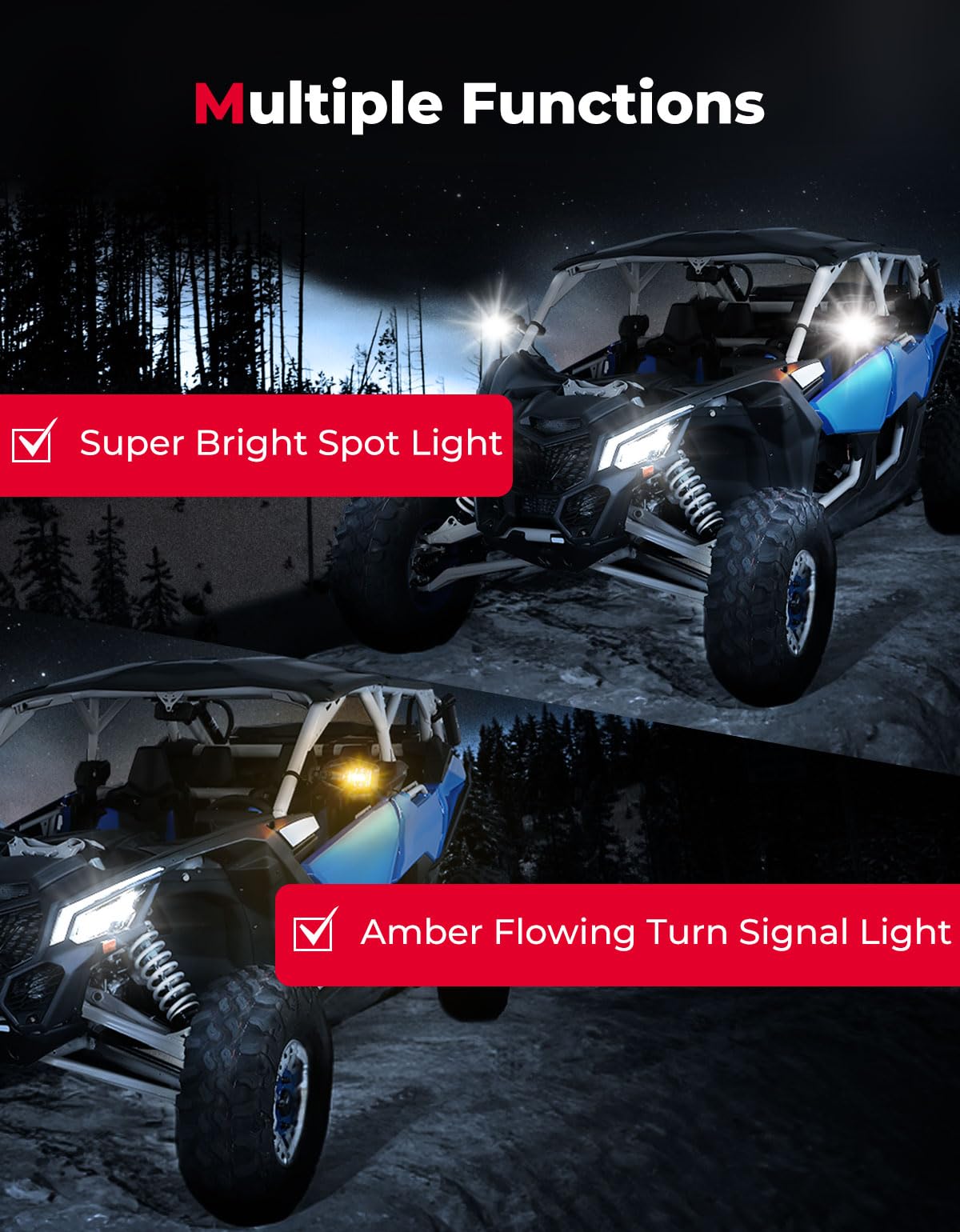 Side Mirrors with LED Turn Lights for Can Am Maverick X3/ RZR w/ 1.6"-2" Roll Bar