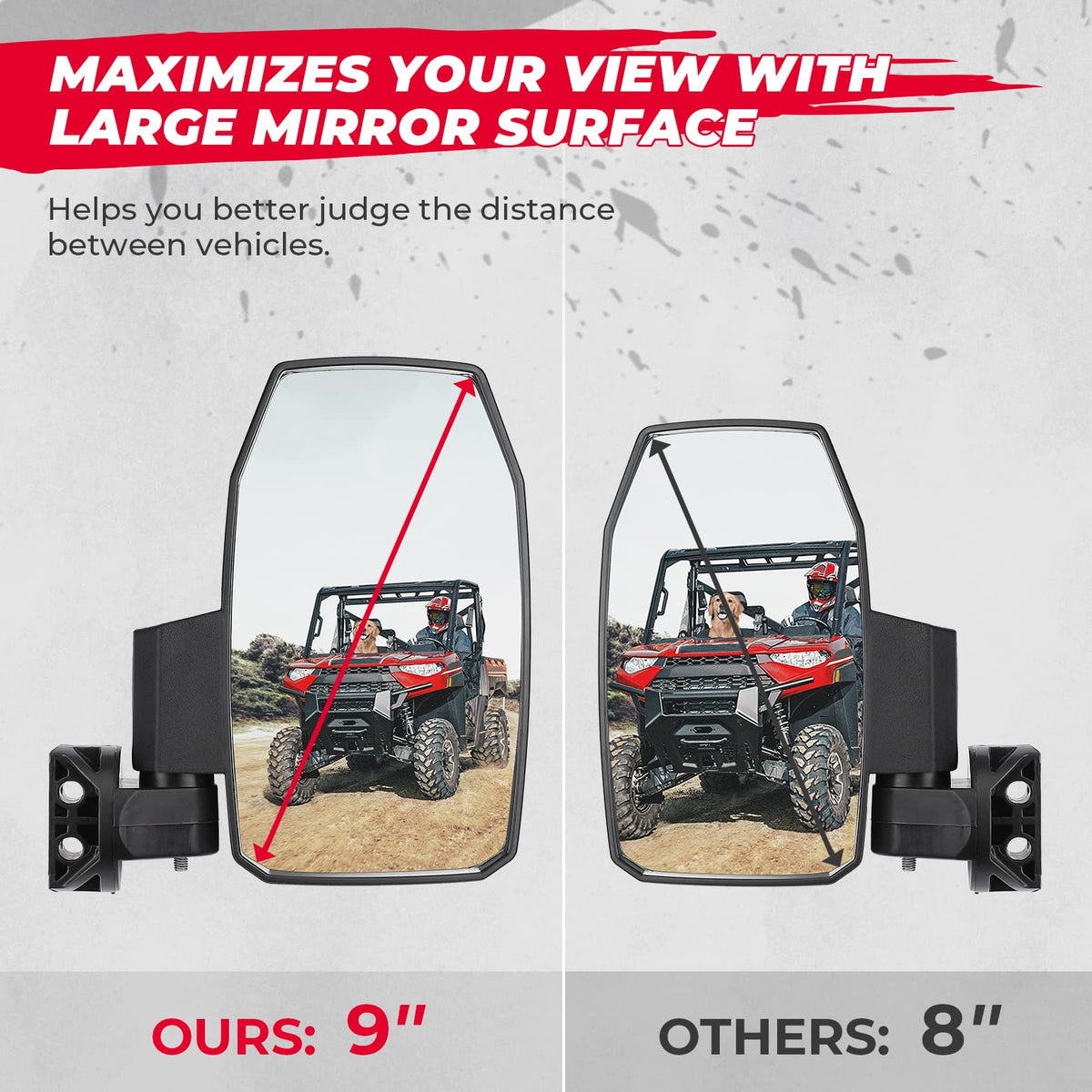 Wider UTV Side Mirrors Pro-Fit for Polaris Ranger XP/ General/ Defender (1 pair)