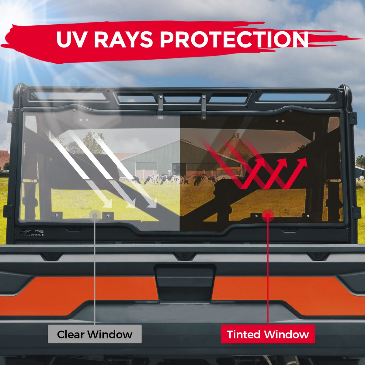 Tint Anti UV Rear Windshield for Polaris Ranger XP 1000/ Crew 2017-2026