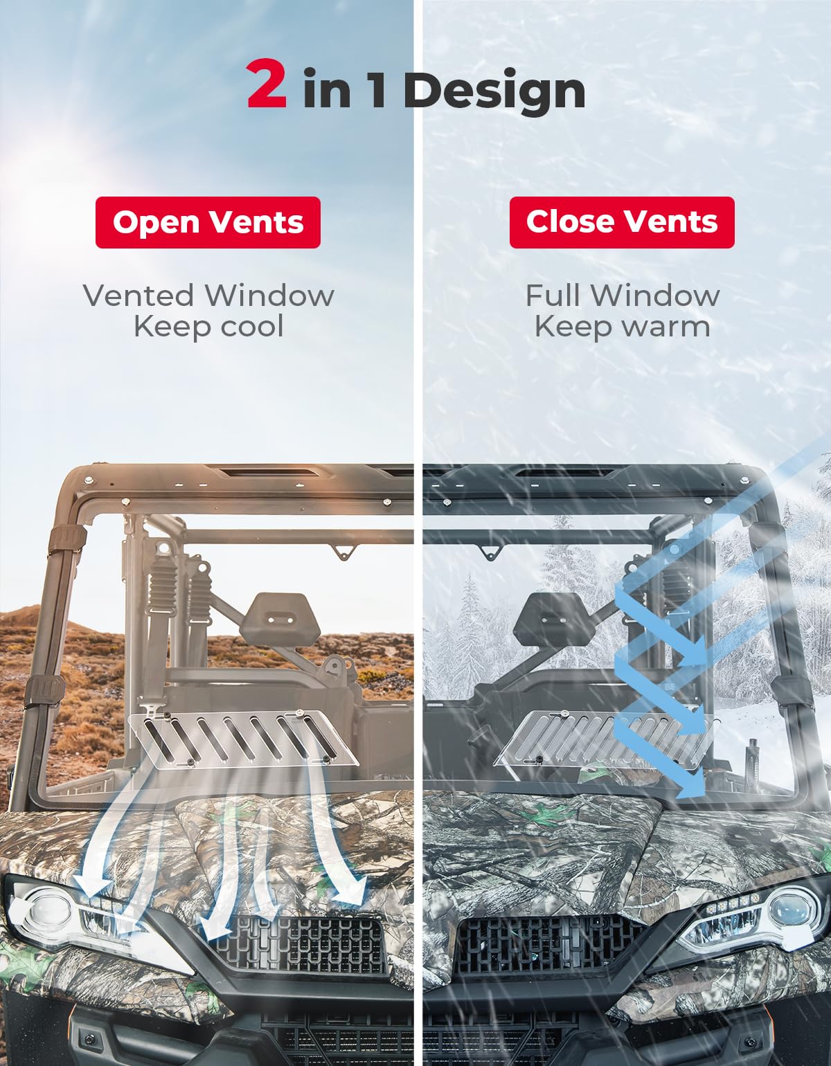 Airflow Sliding Vented Front Windshield for CFMOTO UFORCE 1000|1000XL
