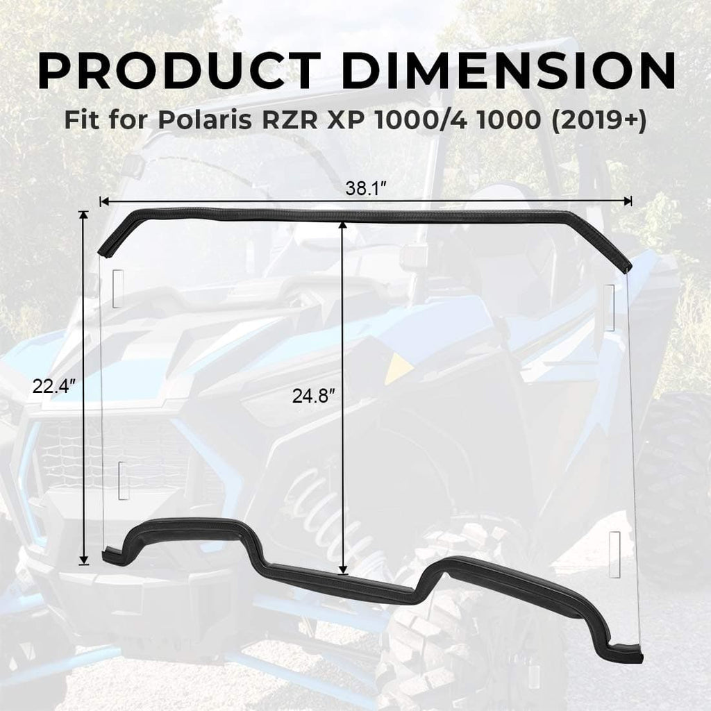 Front Full Windshield with 4 Black Clamps for Polaris RZR – fits Polaris RZR XP 4 1000 (2014-2023)