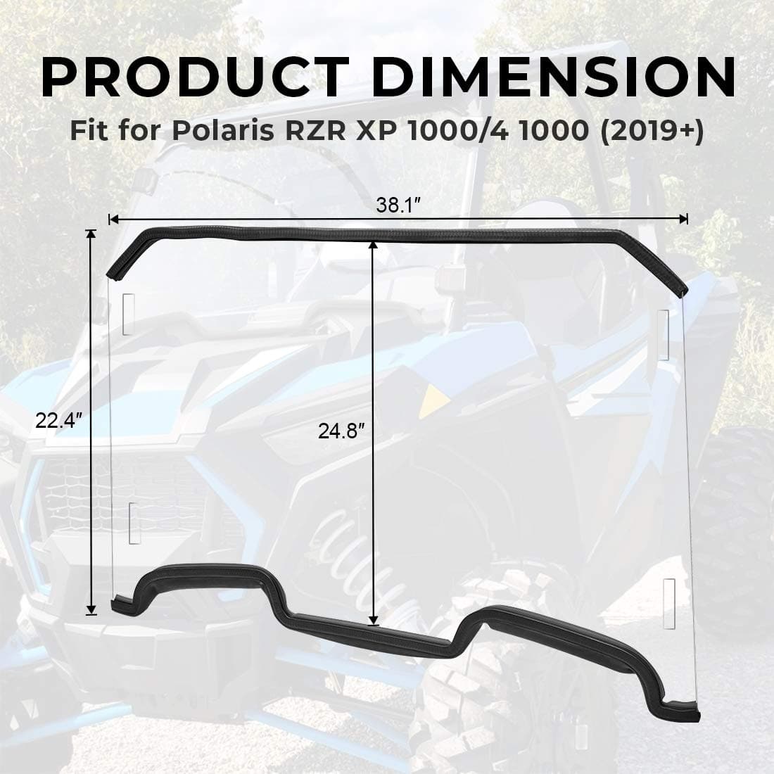 Front Full Windshield with 4 Black Clamps for Polaris RZR – fits Polaris RZR XP 4 1000 (2014-2023)