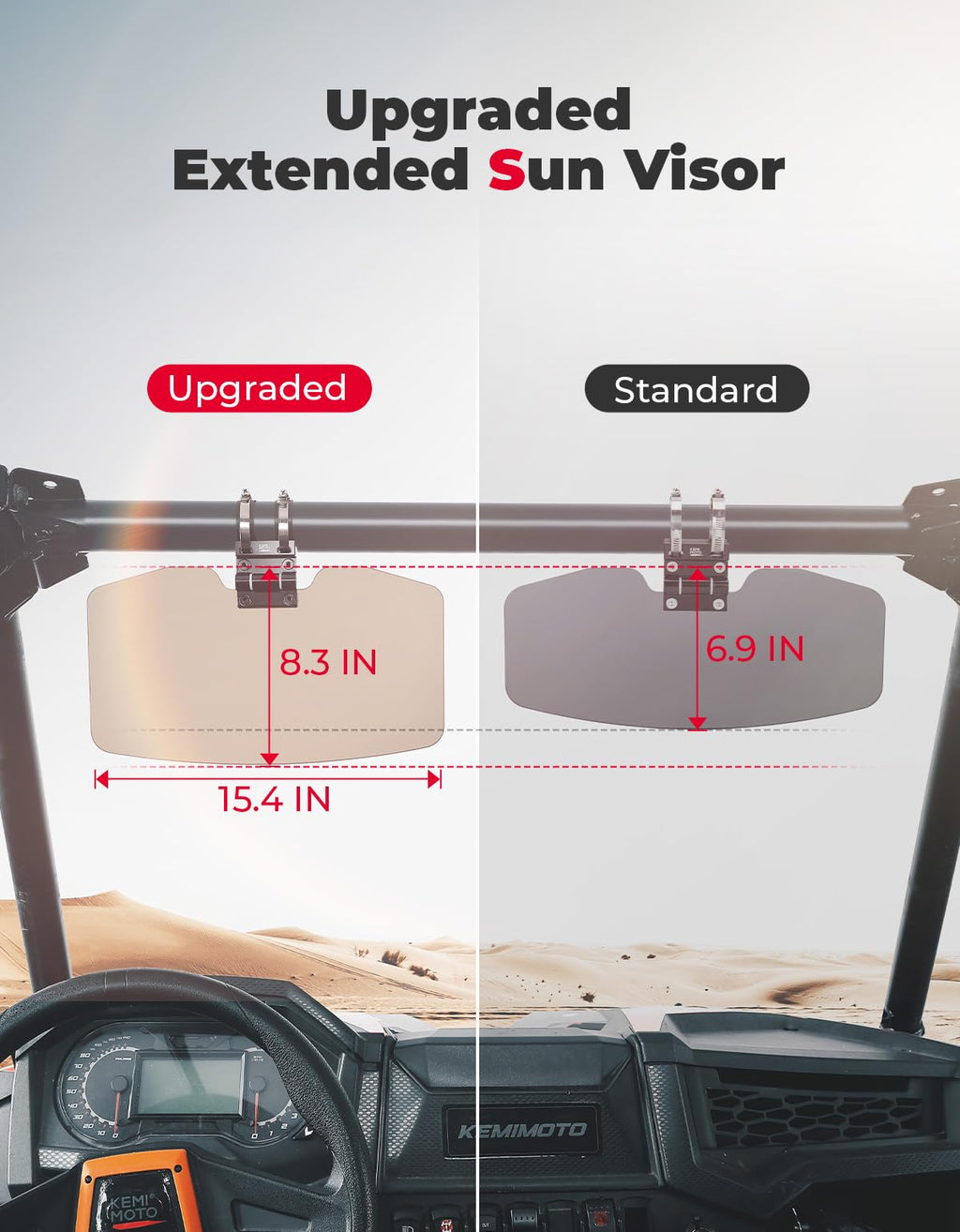 Oversized Upgraded UTV Sun Visor Mirror for 1.5”-2” Roll Bars – fits Polaris Ranger (view 2)