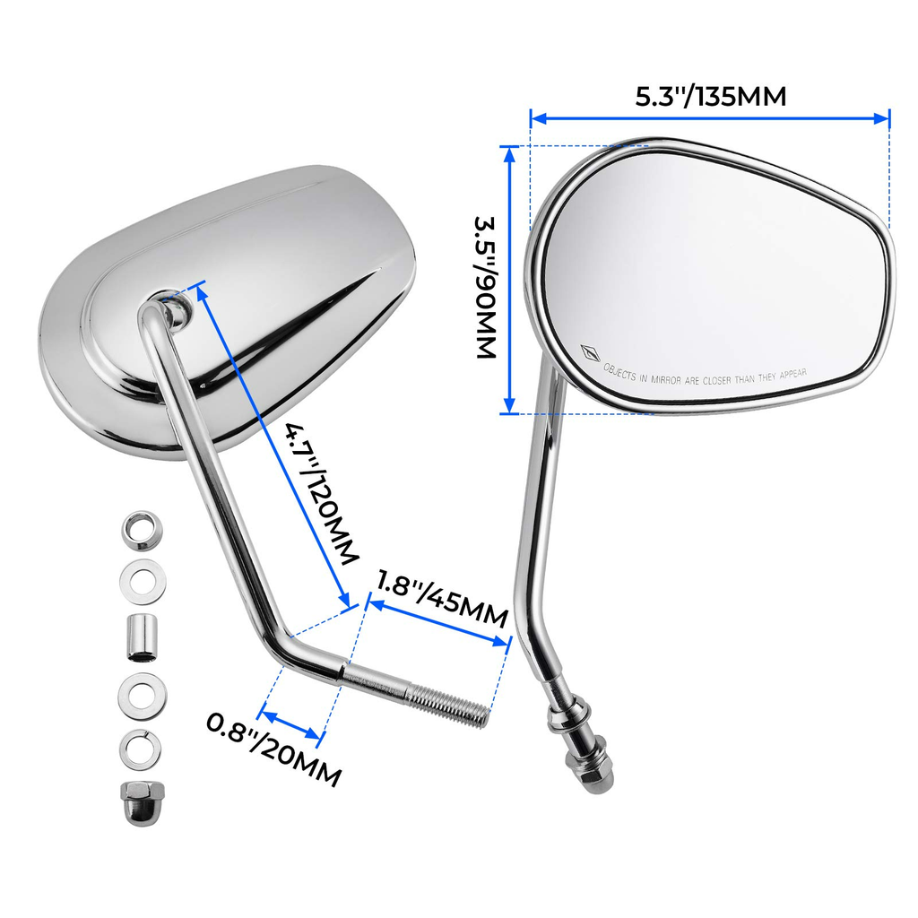 Side Rear View Mirrors with M8 Thread for Harley – fits Polaris Ranger (view 3)