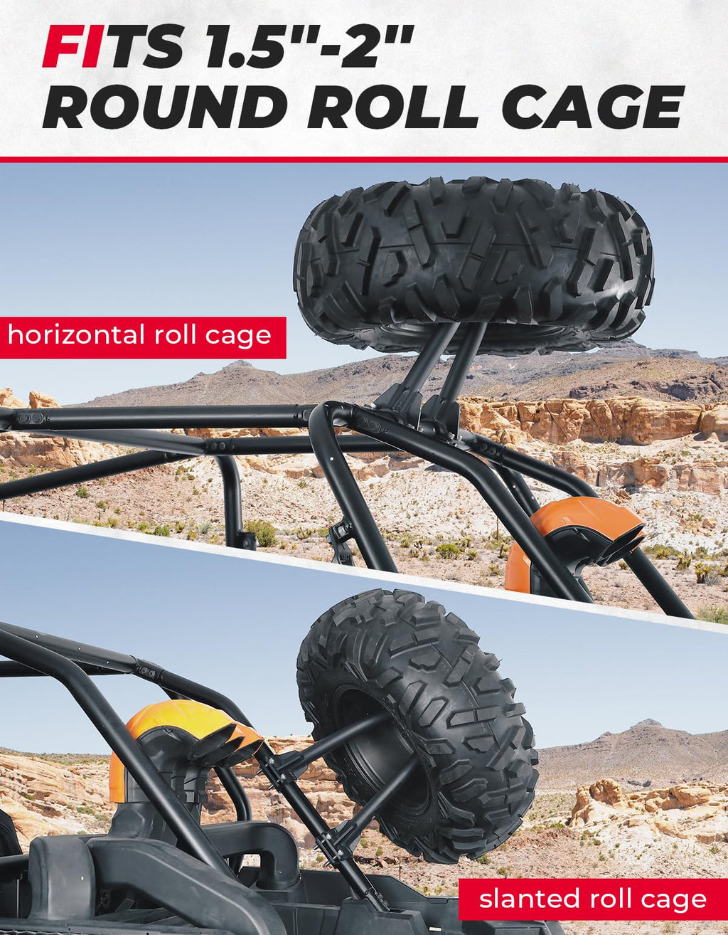 UTV Spare Tire Carrier for 1.5''-2'' Roll Cage for Polaris RZR, Kawasaki Mule – fits Polaris RZR (view 2)
