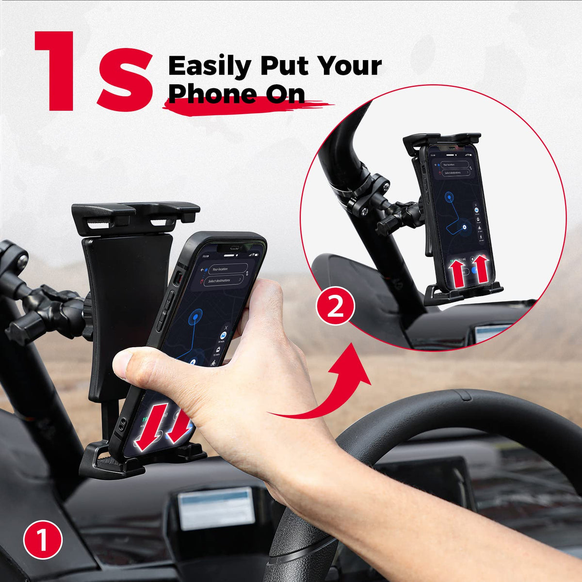 Universal Phone Holder for 0.6-1.25"/1.5-1.75" Roll Bar