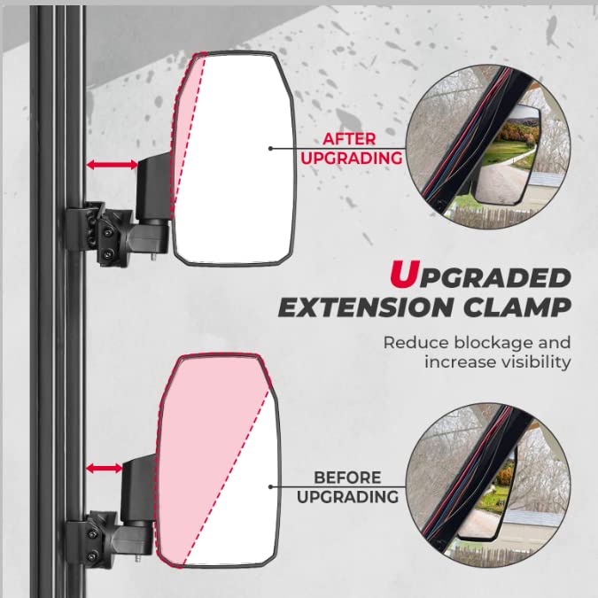 Wider UTV Side Mirrors Pro-Fit for Polaris Ranger XP/ General/ Defender (1 pair)