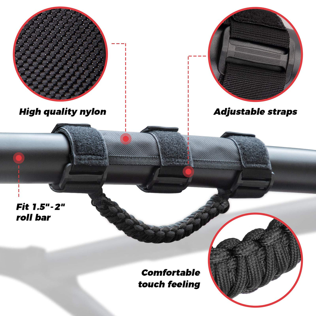 UTV Universal Heavy Duty Grips, Grab Handle Fit 1.5-2” Roll Bar