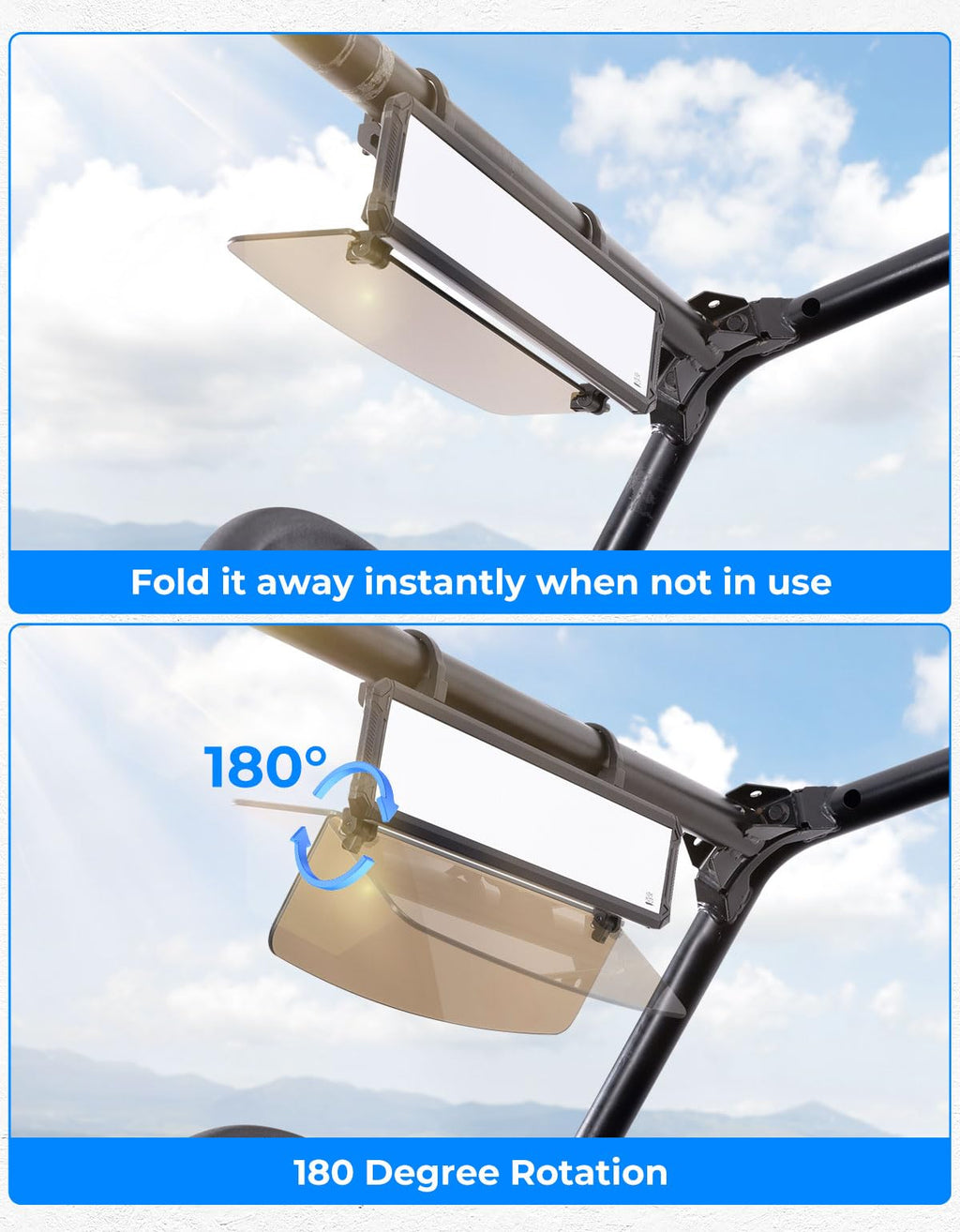 UTV Rear View Mirror with Sun Visor for Polaris RZR/Talon/Mule/Can-Am X3/CFMOTO – fits Polaris RZR (view 3)