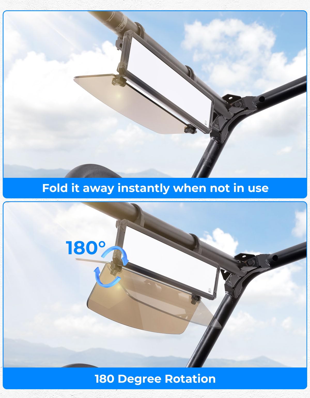 UTV Rear View Mirror with Sun Visor for Polaris RZR/Talon/Mule/Can-Am X3/CFMOTO – fits Polaris RZR (view 3)
