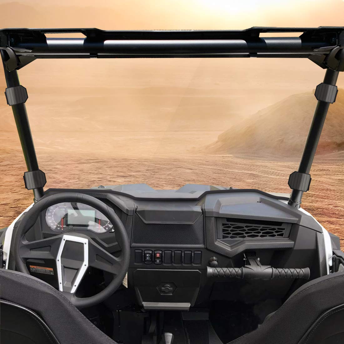 Front Full Windshield with 4 Black Clamps for Polaris RZR – fits Polaris RZR XP 4 Turbo