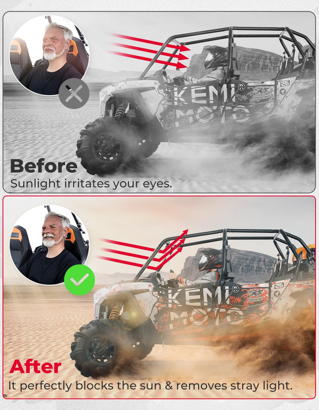UTV Sun Visor Fit 1.5-2 in Roll Bars UTV Side X Side with Windshield – fits Polaris Ranger (view 4)