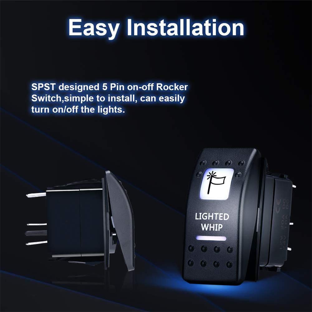 Lighted Whip Illuminated Marine Rocker Switch 12V