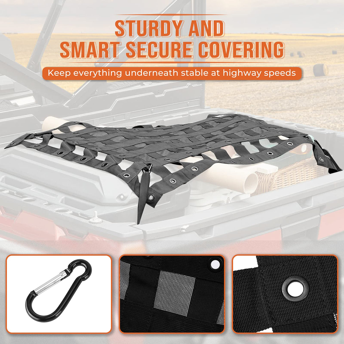 Heavy Duty UTV Bed Cargo Net for Polaris Ranger, Can-Am