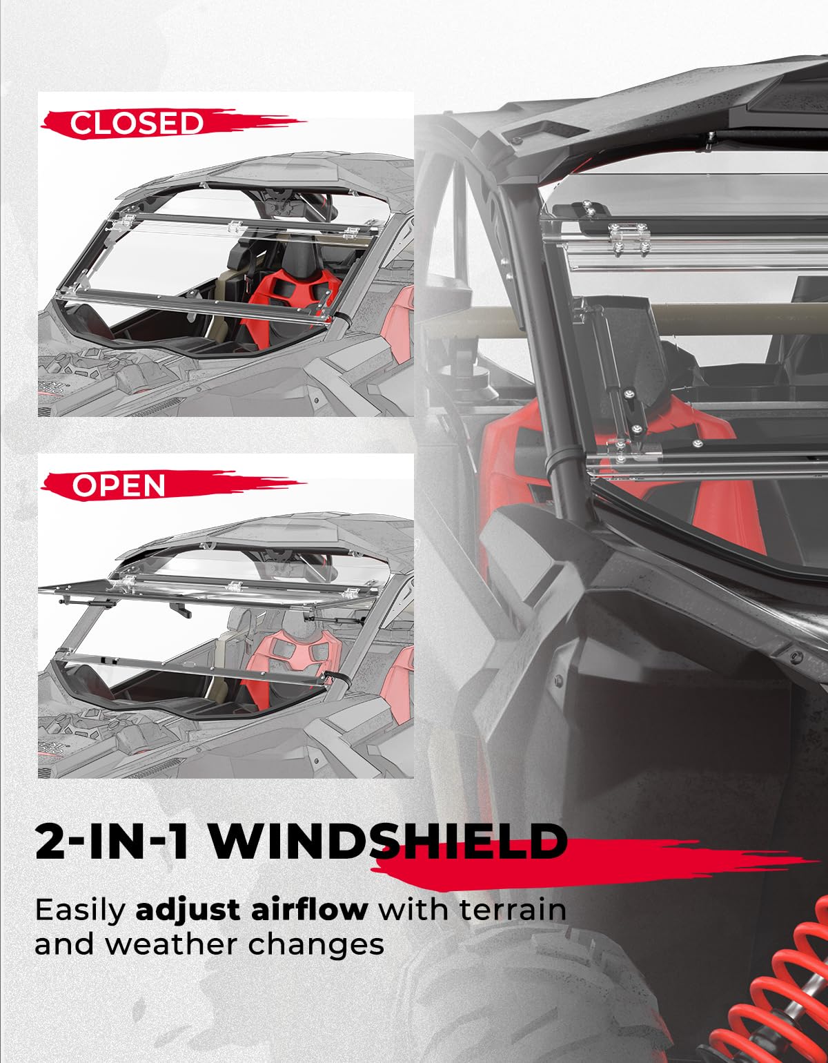 Upgraded Scratch Resistant Flip Windshield for Can-Am Maverick X3/X3 MAX – fits Can-Am Maverick X3 MAX (view 4)