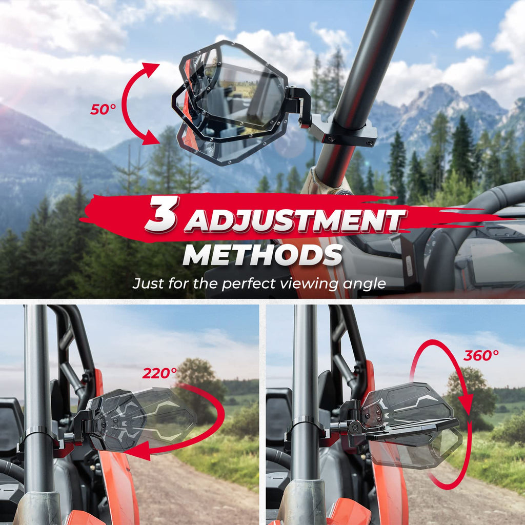 CNC Aluminum UTV Side Mirrors for 1.6"-2" Roll Bar