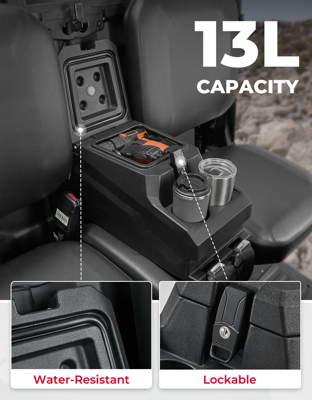 Bench Seat Console Armrest Box for Can-Am Defender HD10|9|8|7|5 – fits Can-Am Defender HD10 (view 3)
