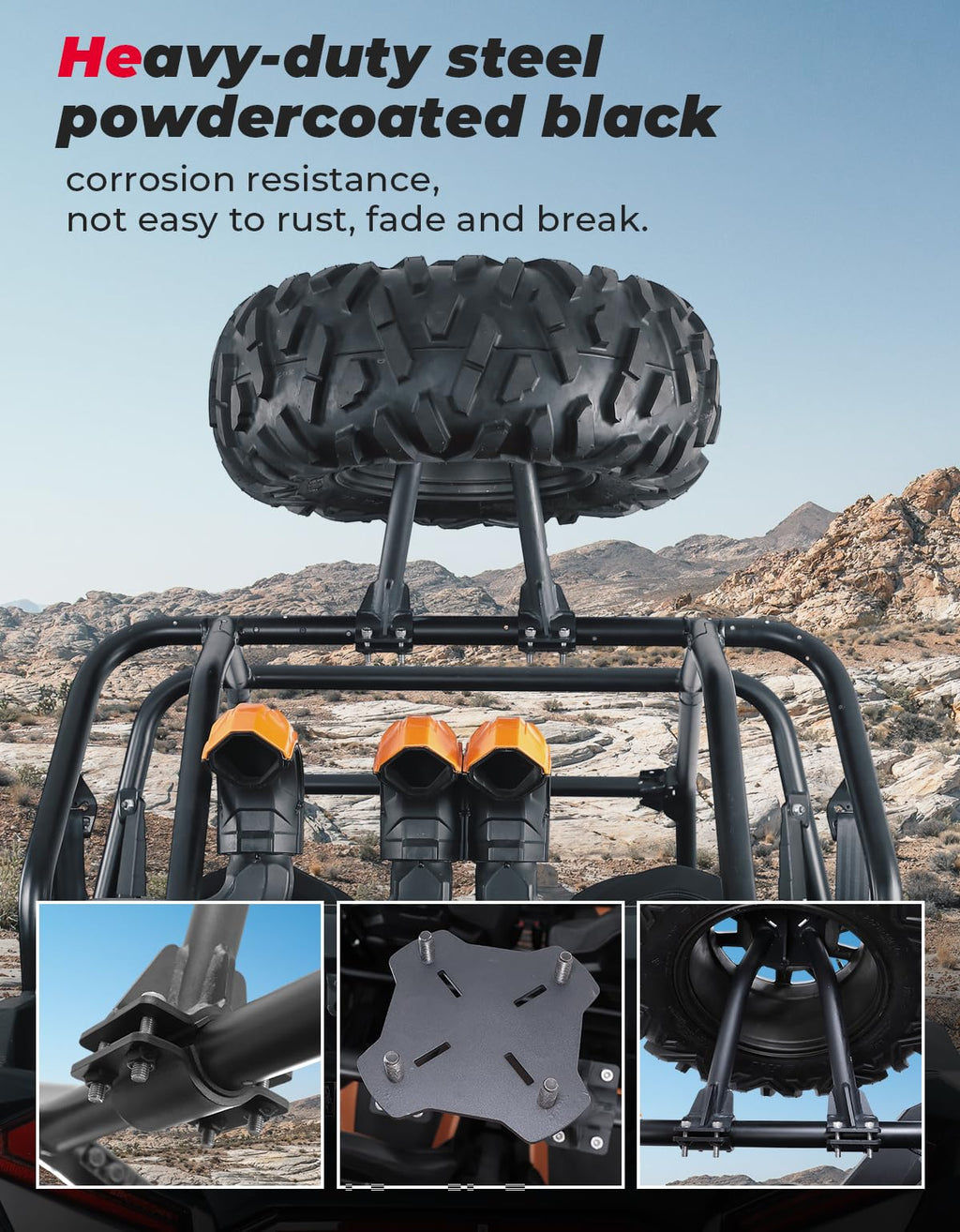 UTV Spare Tire Carrier for 1.5''-2'' Roll Cage for Polaris RZR, Kawasaki Mule – fits Polaris RZR (view 3)