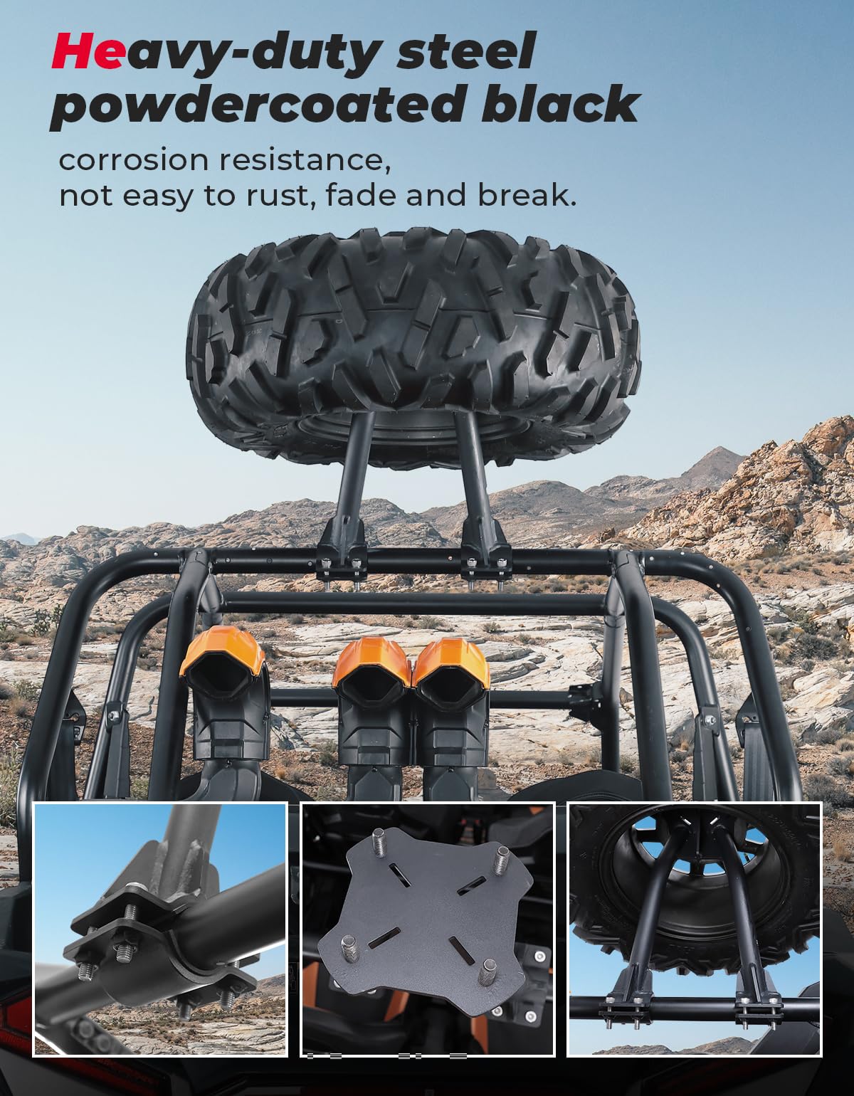 UTV Spare Tire Carrier for 1.5''-2'' Roll Cage for Polaris RZR, Kawasaki Mule – fits Polaris RZR (view 3)