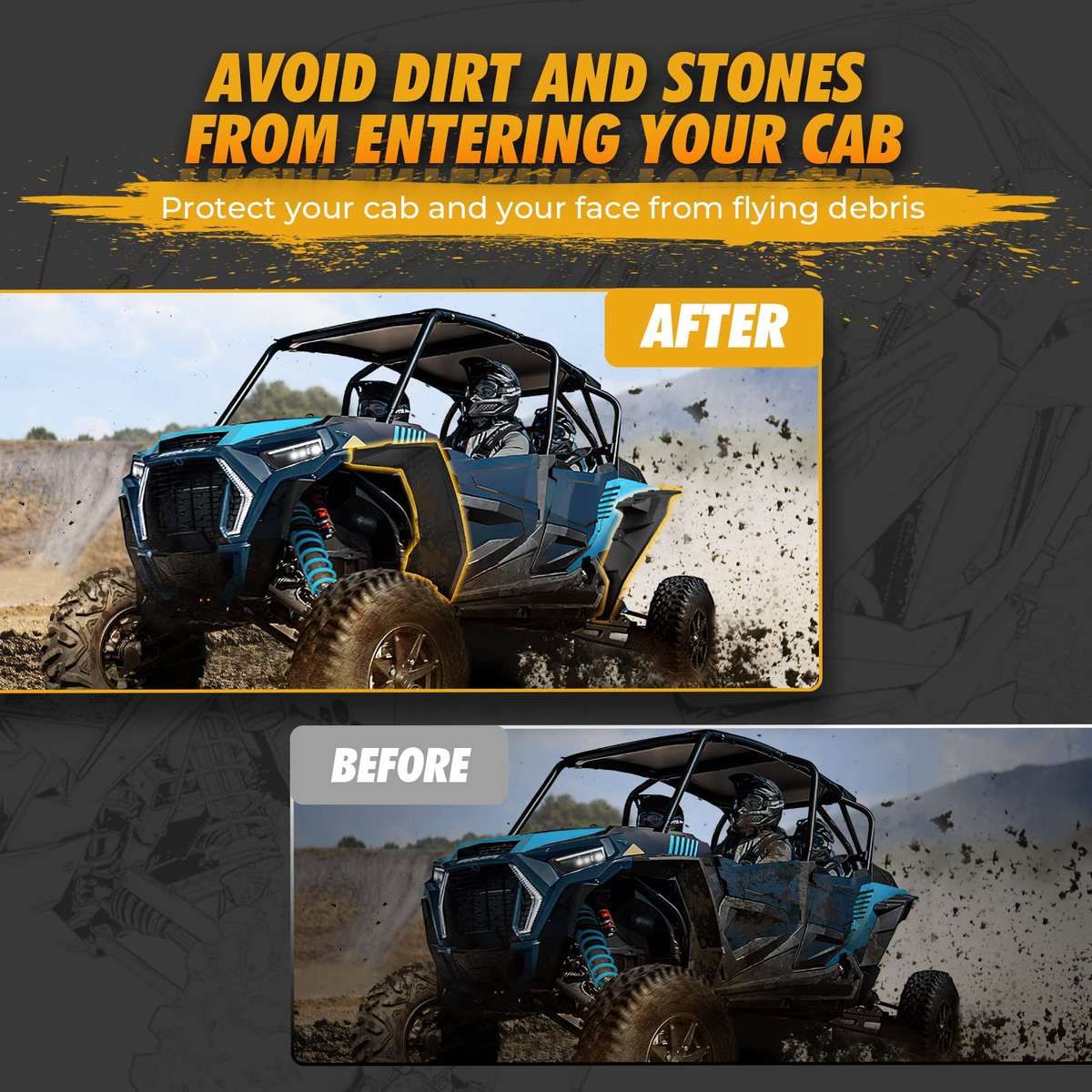 Fender Flares 8.5 Inch Mud Flap for Polaris RZR XP 1000/4 – fits Polaris RZR XP 4 Turbo