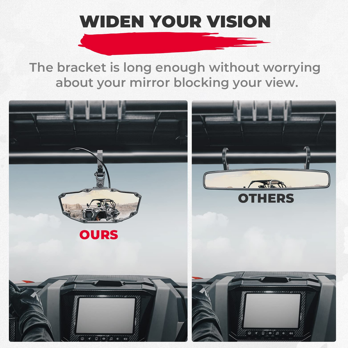 Rear View Mirror with Light Built-in Rechargeable Battery for 1.65" -2" Roll Bar