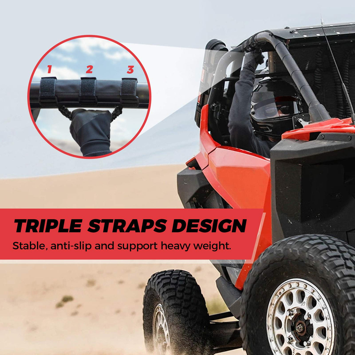 UTV Universal Heavy Duty Grips, Grab Handle Fit 1.5-2” Roll Bar