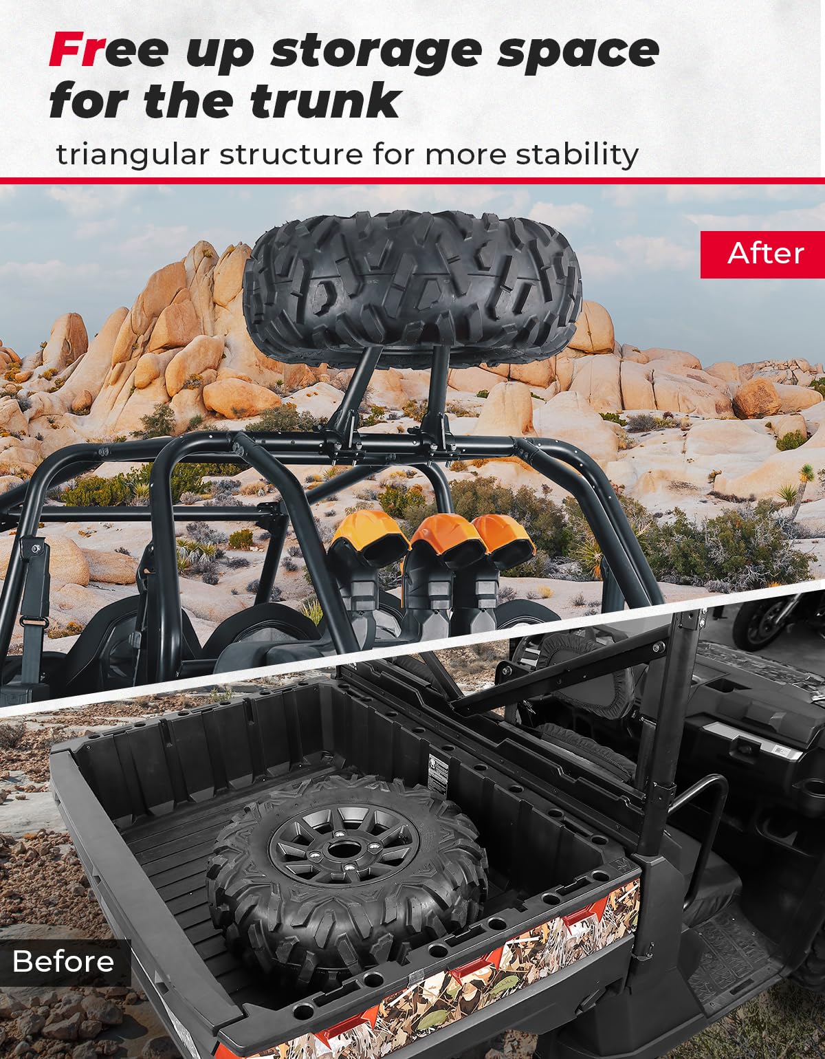 UTV Spare Tire Carrier for 1.5''-2'' Roll Cage for Polaris RZR, Kawasaki Mule – fits Polaris RZR (view 4)